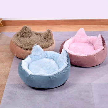 

Dog Cushion Round Plush Cat Ear Nest Removable Washable Winter Warm Sleeping Cat Nest Soft Plush Dog Basket Pet Cushion hot sale