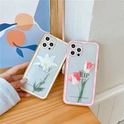 13 Case Cute Floral Flower Clear Lens Camera Protect Cover for iPhone 12 11 7 8 Plus XR XS X 13 Pro Max Silicone Tulip Cases