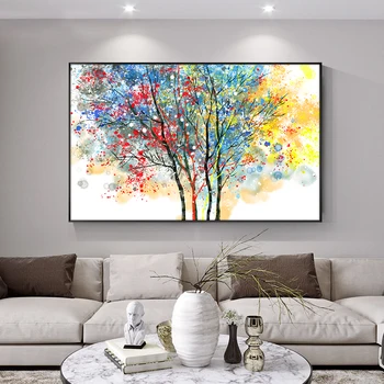 

100%Hand Painted Paintings Colorful Tree Picture Modern Wall Art Landscape Oil Painting On Canvas Wall Art For Living Room
