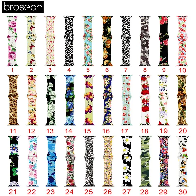 

Watch Strap for Apple Watch 3 band 38mm 42mm Silicone Flower Printed Watch Band for iwatch 4 3 2 1 40mm 44mm Wristband Bracelet