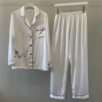 

Youhttest 2020 Women Silk Cotton Print Pajamas Summer Long Sleeve Soft House Wear New