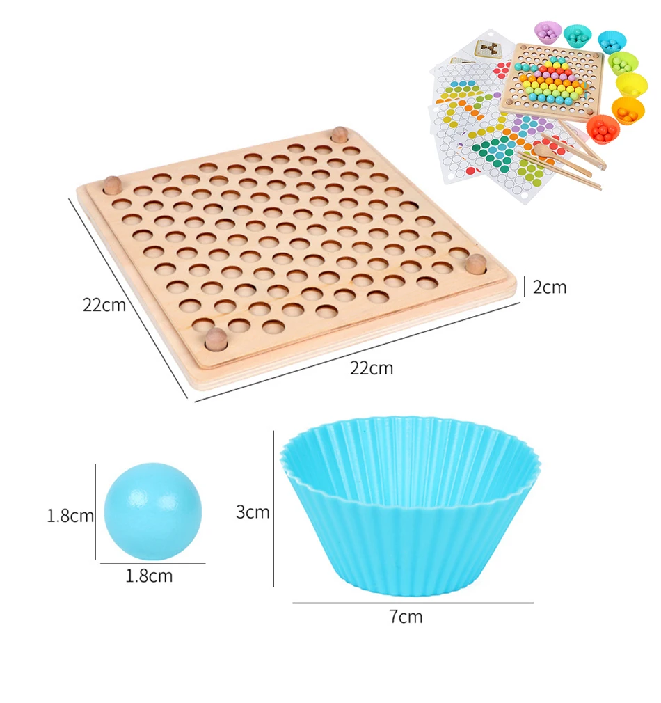 Kids Montessori Wooden Toys Hands Brain Training Clip Beads Chopsticks Beads Toys Early Educational Puzzle Board Math Game Toy