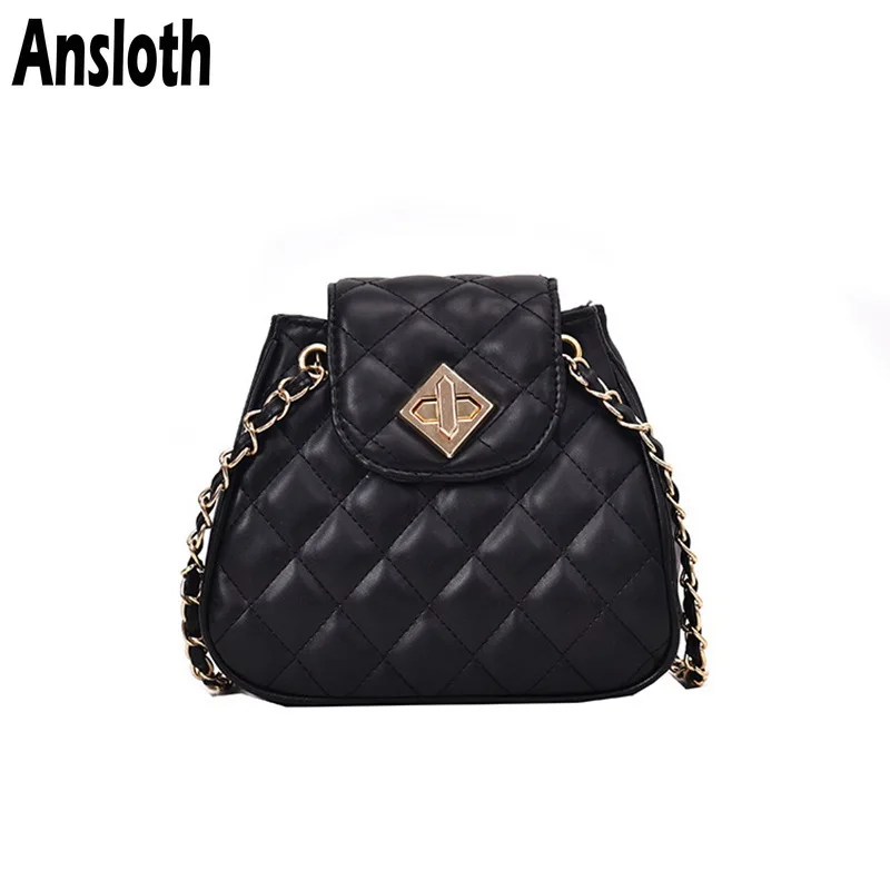 

Ansloth Classic Thread Shoulder Bag Women Chain Bucket Bag Solid Color Bag Ladies Buckle Crossbody Bag Female Small Bag HPS591