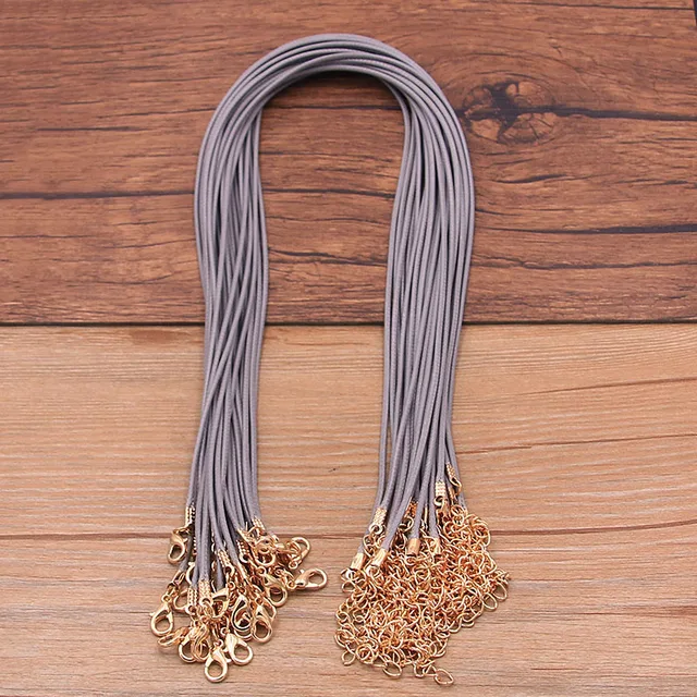 10PCS 1.5mm 16 Color Leather Cord Golden Lobster Clasp Adjustable Braided 45cm Rope For DIY Necklace Jewelry Making Findings Grey