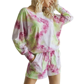 

2020 Women Clothes 2Pcs Casual Suit Fashion Summer Autumn Loungewear Long Sleeve Tops Short Pants Loose Homewear Sleepwear Set