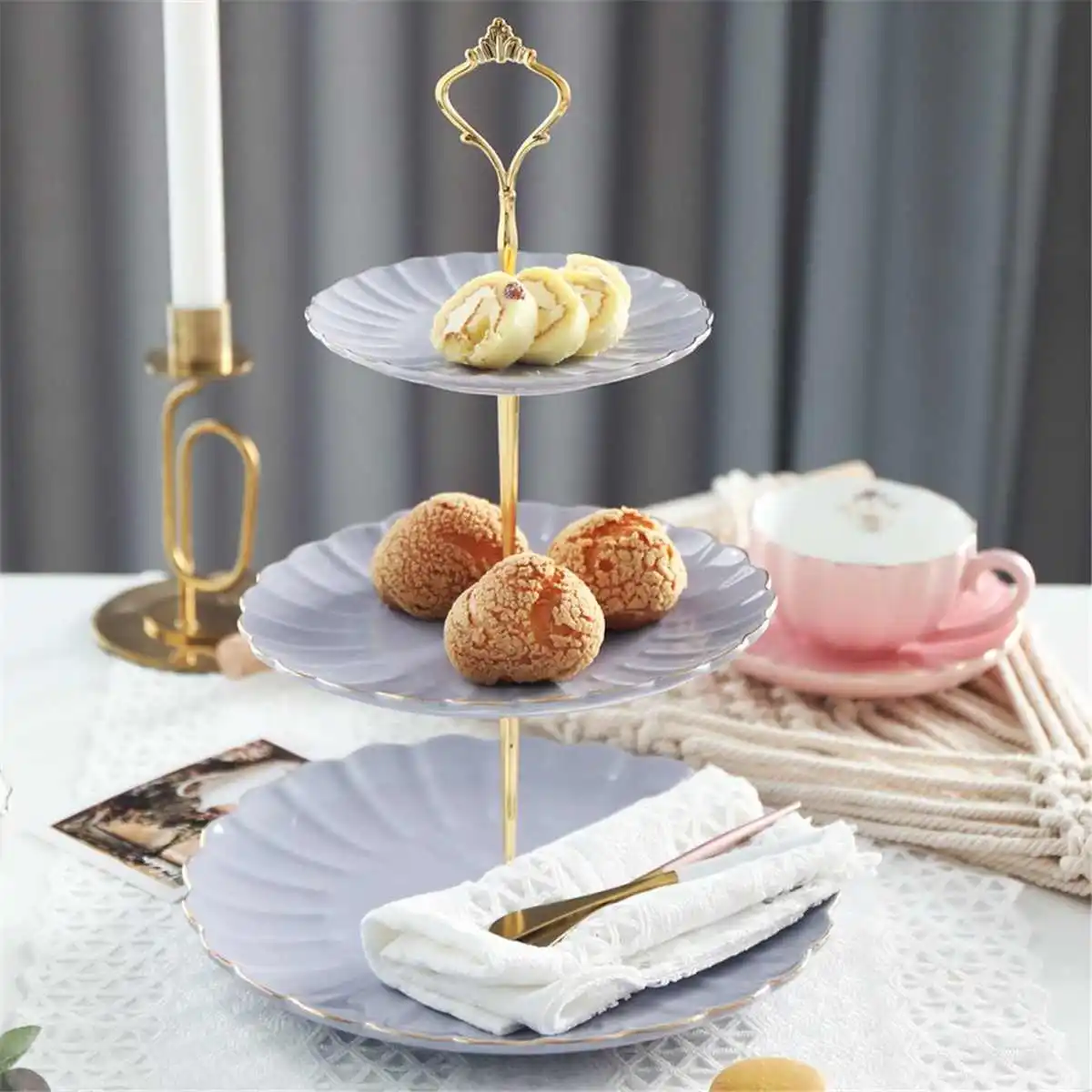 3 Tier Cake Display Stand Hardware Crown Metal Fitting Party Tray Cake Food Dessert Rack Holder for Kitchen Home No Plate