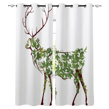 

Animal Art Deer Green Leaves Elk Window Curtains Living Room Curtain Home Decor