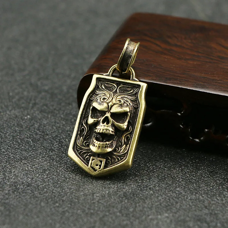 

Miscellaneous Copper Collection Bronze Tag Old-style Old Brass Cool Carved Skull Harley Men's Pendant