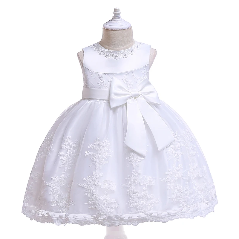 Платье принцессы с цветочным рисунком для маленьких девочек; Детские свадебные платья; Детские вечерние платья-пачки с бантом для детей 1 года; Одежда для новорожденных на день рождения - Цвет: White