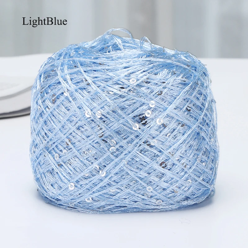 2pcs(200g) Fashion Summer Ice Silk Line Feature Sequins Line Yarn Diy Hand-knitted Wool Thread Sweater Scarft Hats Accessories - Цвет: LtBlue