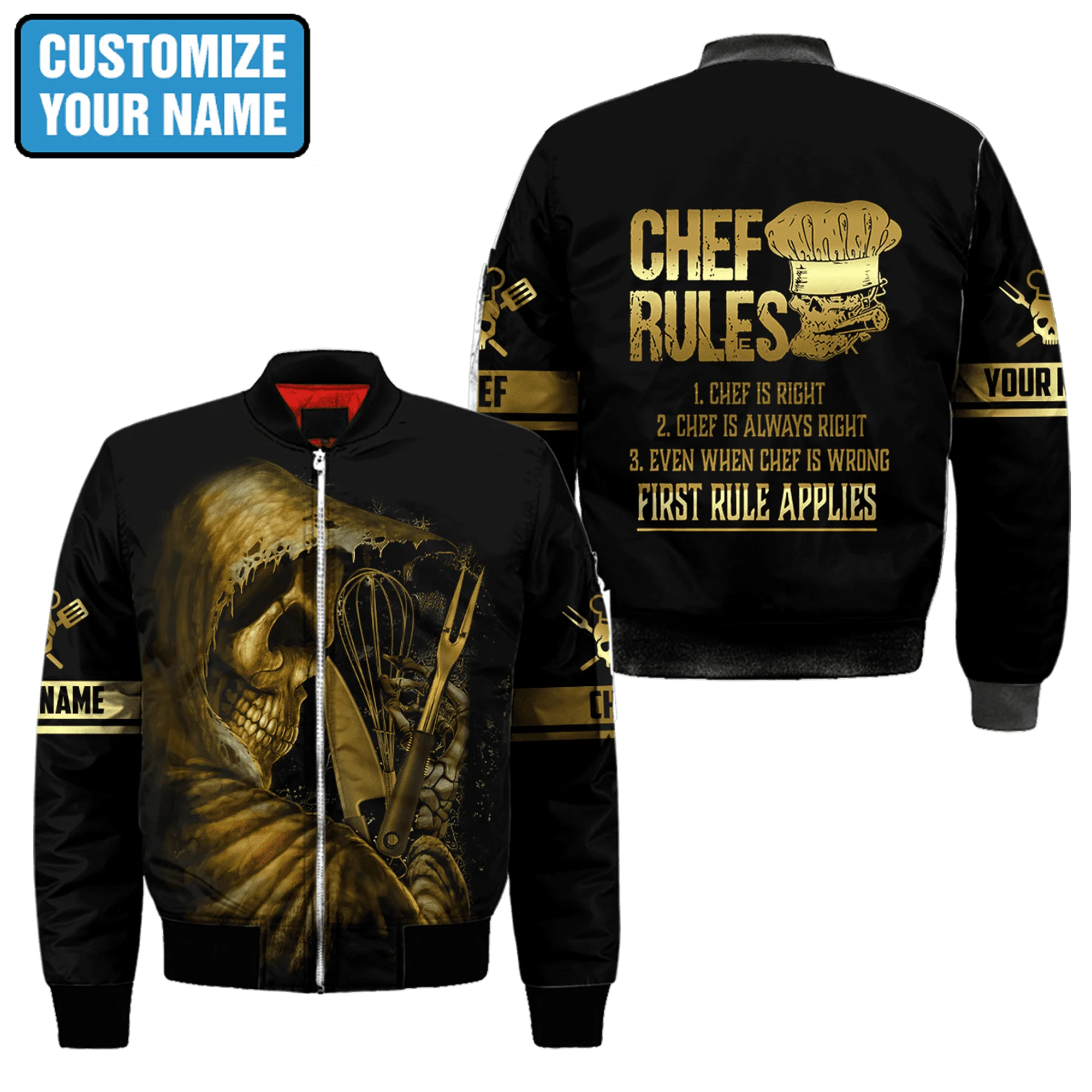 Männer Mode Bomber Custom Name Master Chef 3D All Over Gedruckt Winter Zipper Jacke Casual Unisex Harajuku Streetwear Mantel FX-05 – Detail 13