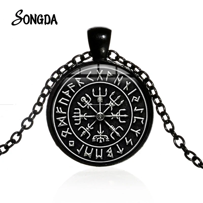 

SONGDA Viking Icelandic Compass Sign Necklace Vegvisir Helmet Horror In Runic Scandinavian Norse Choker Punk Necklaces Men Wear