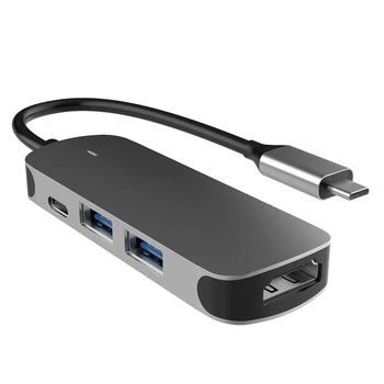 

4-In-1 Docking Station, Type-C to USBx2+HDMI+DP Portable Multi-Function Hub, Supports USB-C Mobile Phones and Computers