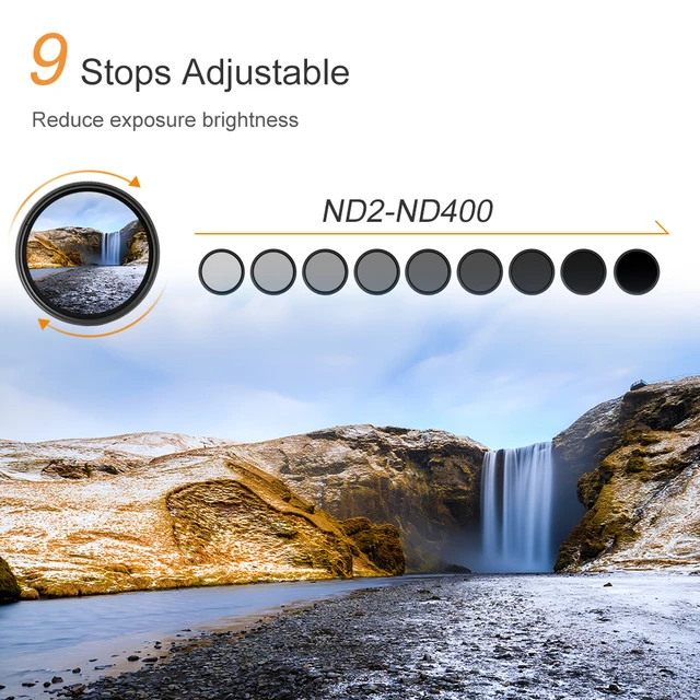 K&F CONCEPT ND2-ND400 Variable ND Filter Multi Coated 37/40.5/43/46/49/52/55/58/62/67/72/77/82mm Neutral Density Lens Filter 3