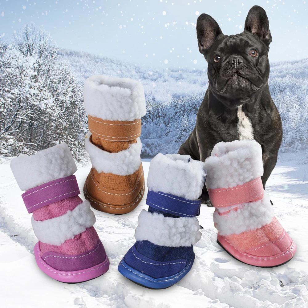 Pet Dog Cute Shoes Winter Warm Snow Boots Socks For Small Large Dogs Pet Dog Shoes Pet Supplies 4pcs/set