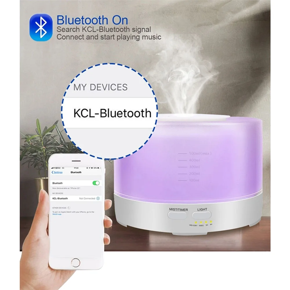 500 мл древесины Bluetooth распылитель ароматических масел ароматерапия ультразвуковая увлажнитель воздуха для комнаты спальни дома автомобиля детей