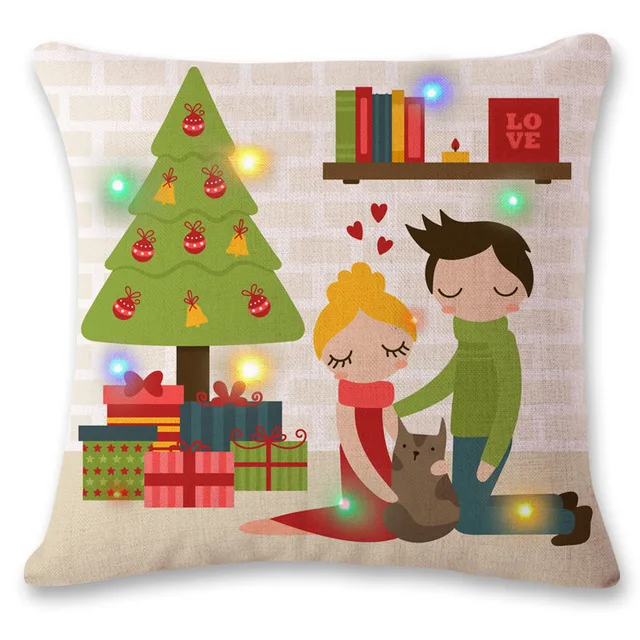 Светодиодный Рождественский чехол для подушки, подушки для дивана, чехлы для сидений автомобиля, чехол для подушки на Рождество, чехол для подушки из хлопка и льна - Цвет: Christmas pillowcase