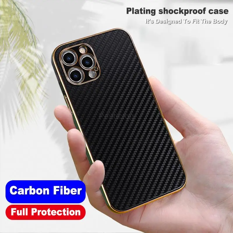 Luxury Carbon Fiber Plating Phone Case For Iphone 13 12 11 Pro Max Xr