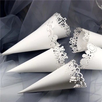 

50PCS Butterfly White Hollow Out Space Saving DIY Confetti Cone Scatter Flowers Paper Flower Tube Wedding Crafts Party