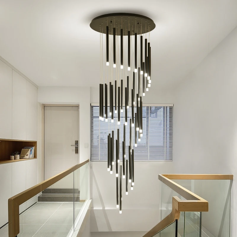 Moderne Eenvoudige Zwart Led Spiraal Grote Kroonluchter Verlichting Ijzeren Buis Trap Decor Kroonluchters Nordic Indoor Opknoping Lichten Moderne Eenvoudige Zwart Led Spiraal Grote Kroonluchter Verlichting Ijzeren Buis Trap Decor Kroonluchters Nordic Indoor Opknoping Lichten