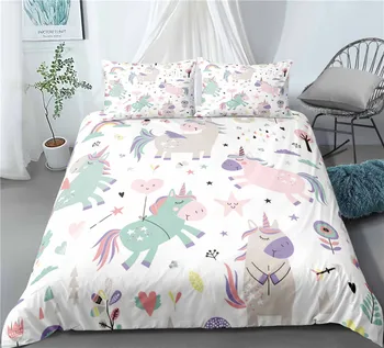 

Haguyy Outlet 3D Cartoon Unicorn Kids Bedding Set King Duvet Cover Set Girly Home Textiles for Kids Gifts and Friends 2/3pcs