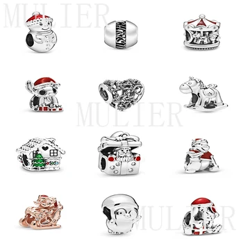 

MULIER S925 exquisite and cute mouse Christmas snowman and Santa hat little penguin charm DIY beaded accessory excellent choice