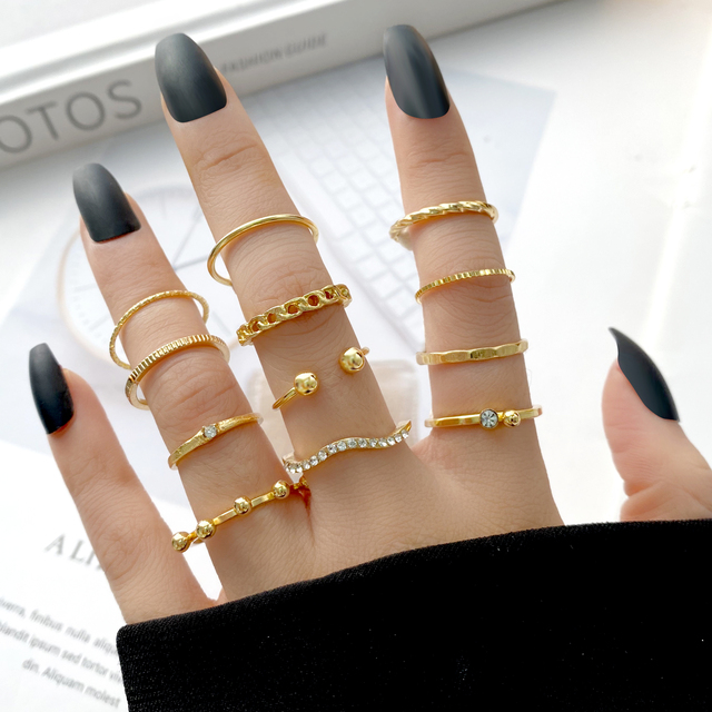 Gothic Heart Ring Set for Women Flame Pentagram Vintage Spades Ace Silver Plated Retro Charm Billiards Finger Jewelry