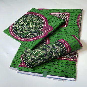 

Green Color New Arrival Guarunteed African Ankara Print Wax Fabric 100% Cotton African Tissu Real Wax 6yards for Party NN1018-29