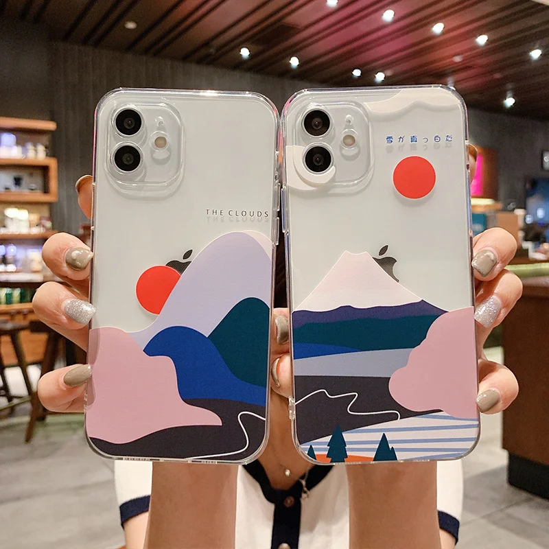 Creative sunrise Dongsheng suitable for iphone13pro mobile phone case illustration wind 12 full edge Apple 11 protective | Мобильные