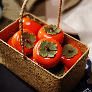 

Creative Persimmon Coffee Tea Storage jar ceramics Tea Containers Storage Tank Caddy Storage Box Tea Set Accessories Canister