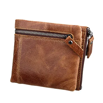 

genuine leather wallets for men RFID short wallet zipper men's small coin purse holder man wallet