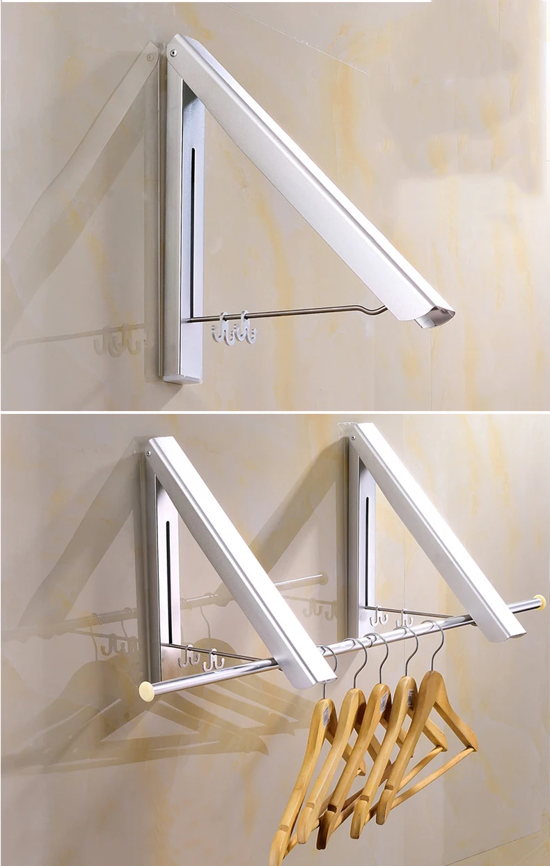 Space aluminum invisible hanger mounted on the wall of retractable foldable aluminum clothes hangers for clothes