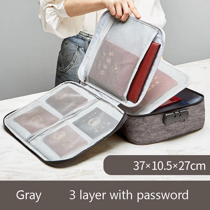 Gray 3 password Прочные домашние безопасные файлы для хранения билетов сумка-мессенджер сумка для путешествий и офиса блокированные документы органайзер для хранения - Цвет: Gray 3 password