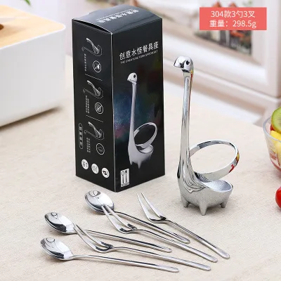 With 3 spoons 3 fork Держатель для посуды в виде водяного монстра, набор посуды, набор для свадебной вечеринки, Набор держателей вилок из нержавеющей стали - Цвет: With 3 spoons 3 fork