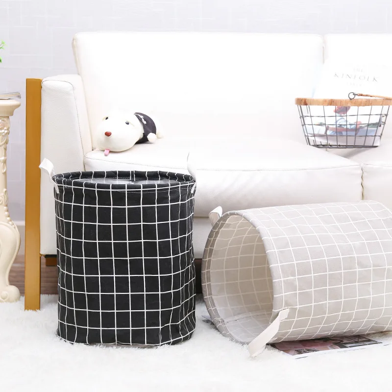 Японский стиль ткани бытовые продукты ультра большой хлопок лен ткань для хранения Круглый баррель складная корзина для белья Manufactur