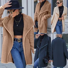 

Loose Casual Big Lapel Irregular Mid Length Double Sided Plush Coat Plush Windbreaker Coat Women
