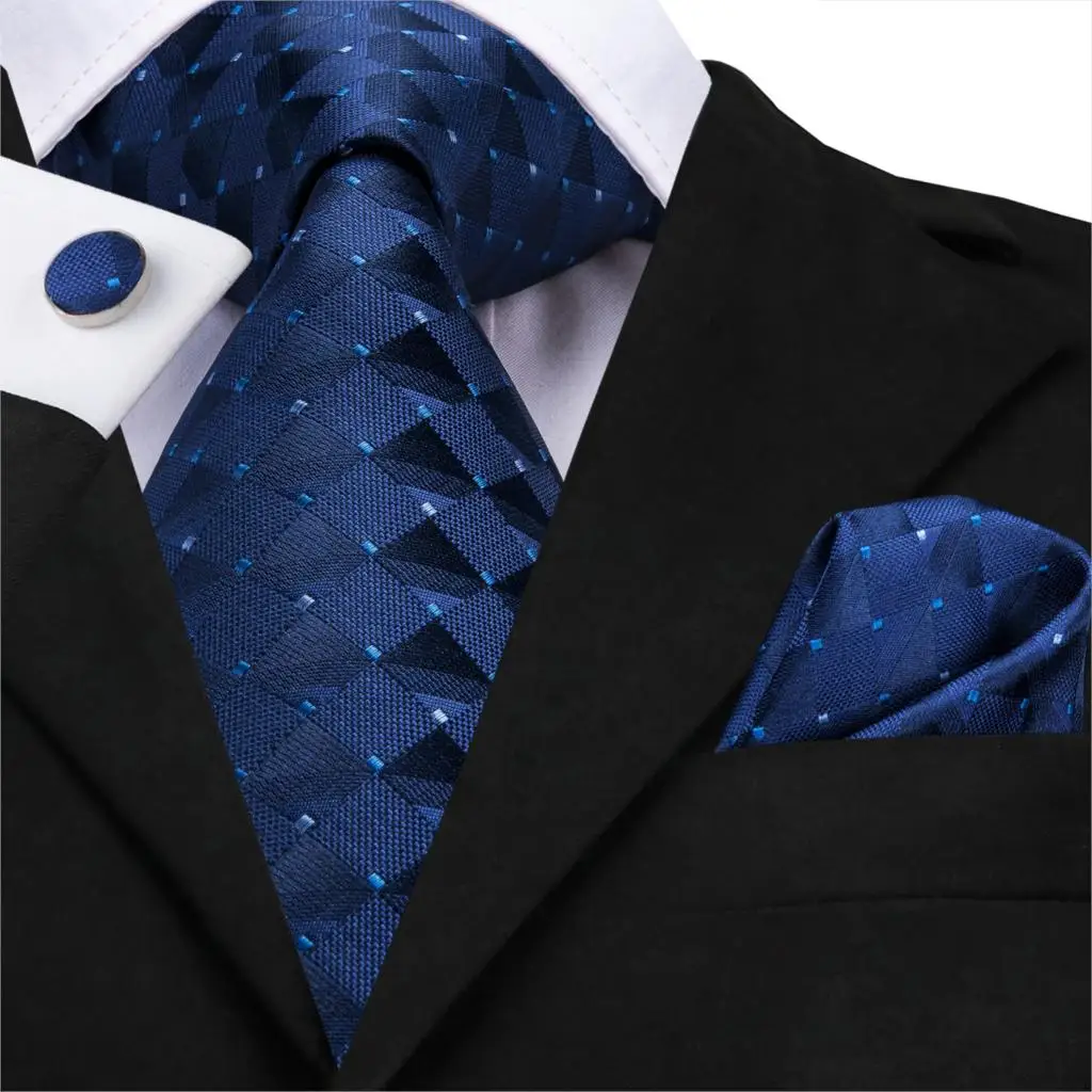 Мужской Шелковый галстук однотонный синий галстук-бабочка в полоску для свадьбы бизнес Подарочная коробка галстук набор бутоньерка карманные Квадратные запонки галстук Hi-Tie - Цвет: SN-3525