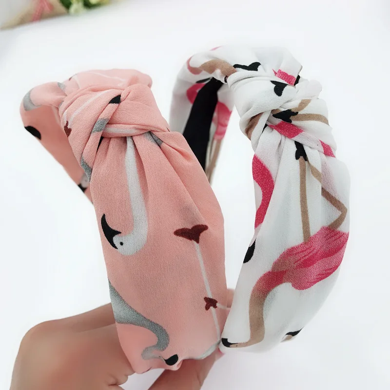 Новая повязка на голову модная повязка с Фламинго Женская Универсальная Ткань с широкими полями завязанная