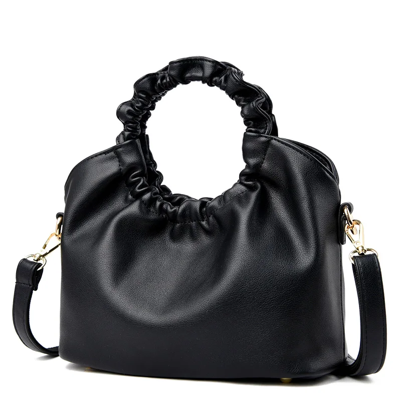 

Arliwwi Female Leisure Casual Lady PU Leather Crossbody Shoulder Bag Candy Colors Small Ruched Top-handle Tote Handbags P006