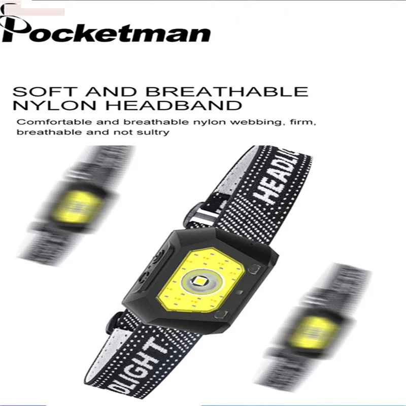

4000 lumen Bright LED Headlamp Wave Control XPE+COB Torch 5 Modes 1200mAh Battery Waterproof Tactical For Camping Headlamp