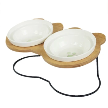 

Practical New High-End Pet Bowl Bamboo Shelf Ceramic Feeding and Drinking Bowls for Pet Feeder Accessories