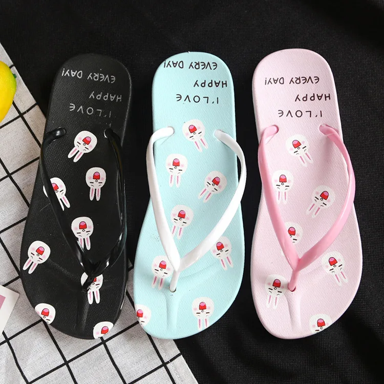 

Flip-flops Women's Flat Anti-slip Flip-flops Cute Cartoon Rabbit Outer Wear Split Toe Beach Sandals