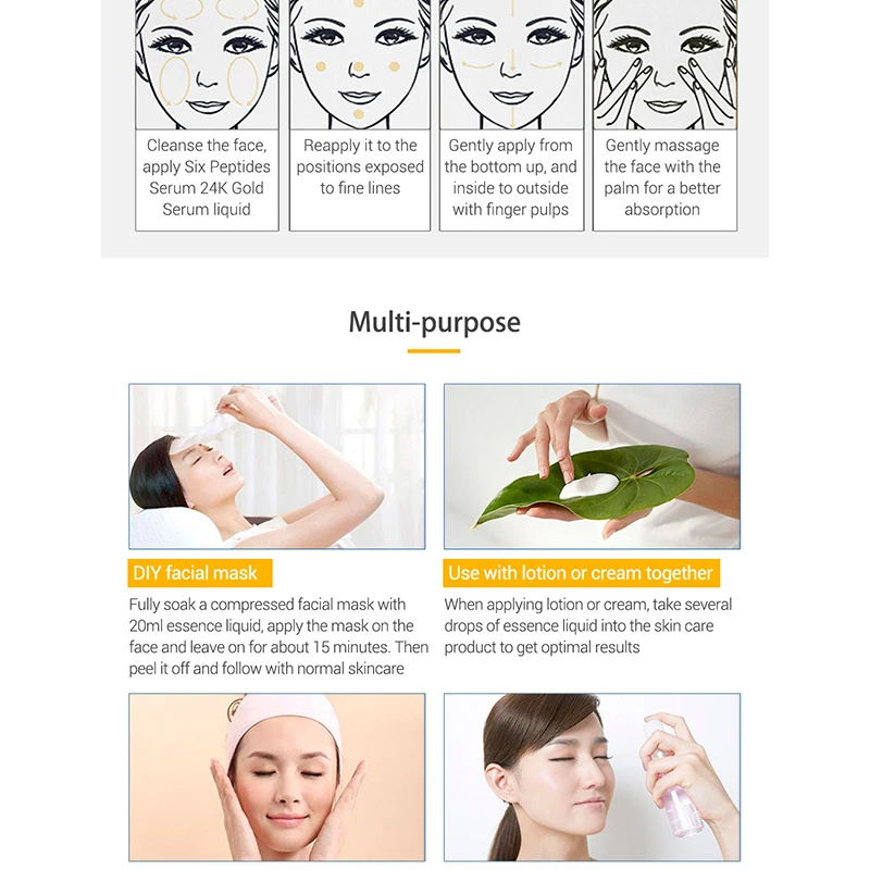 LANBENA Сыворотка для лица 24K Gold Six Peptides против старения против морщин для укрепления, отбеливания, увлажнения, лечения акне, сыворотка для ухода за лицом