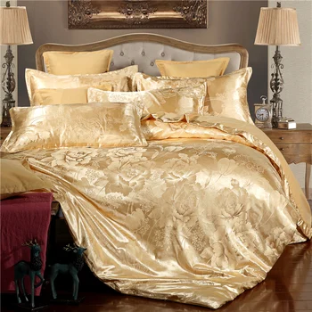 

Jacquard Bedding Set 2020 New Flower Bed Linens Adult Camel 4pcs/set Set Bedclothes Golden Textile Cover Duvet Home Queen Size