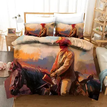 

Horse Racing Cowboy Silhouette Bedding Set Bedroom Decor Gift 100% Microfibe Soft 1PC Duvet Cover with Pillowcases No Comforter