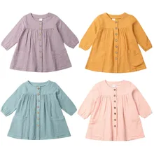 Осеннее платье-пачка на пуговицах для маленьких девочек; праздничное Повседневное платье; свадебное платье