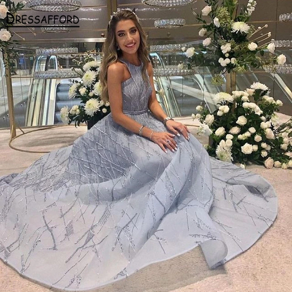 long sleeve prom dresses Sky Blue Luxury Evening Party Dress Gowns Beading Lace Formal Gowns for Women hot pink prom dress