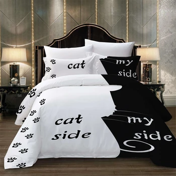 

Skin-Friendly and Doft Bedding Set Black and White Minimalist Style Customized Duvet Cover Set Bedspread Cat/Dog He And Her Cou