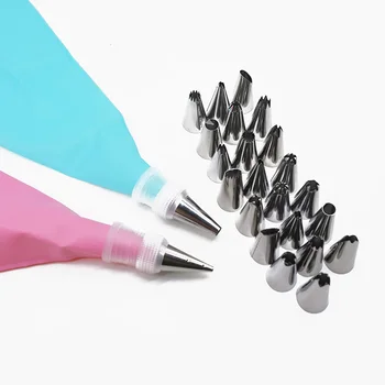 

8/16/26pcs Silicone Pastry Bag Tips Kitchen DIY Icing Piping Cream Reusable Pastry Bags Nozzle Set Cake Decorating Tools