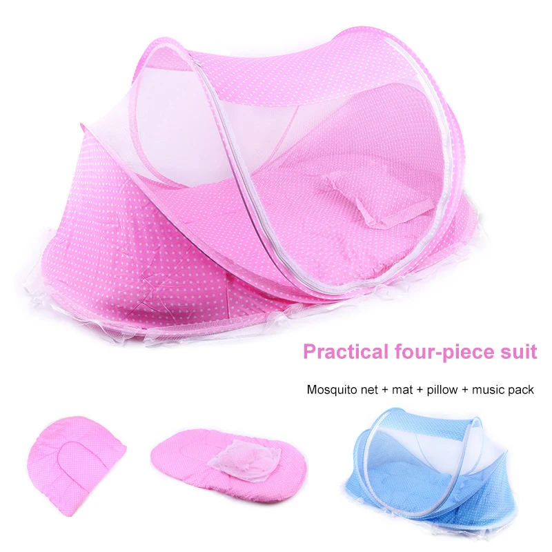 

New Style Portable Newborn Baby Bed Mosquito Net with Cushion Pillow Blue Solid Mosquito Netting for Baby Crib Infant Kids Tent